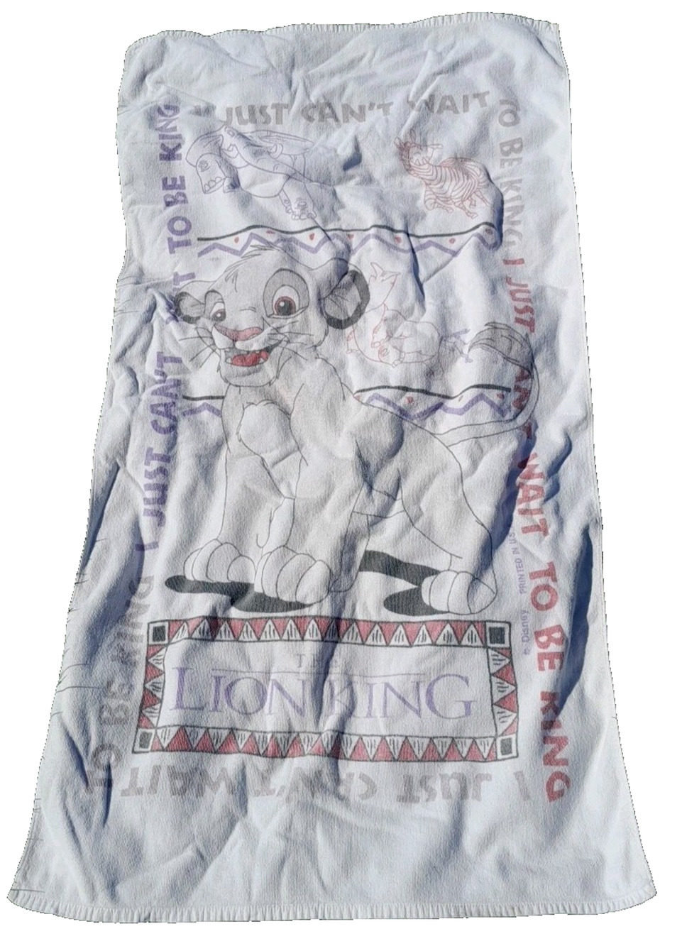 Vintage Lion King Simba Towel Youth 1990s Disney Movie Cartoon Collectible Beach